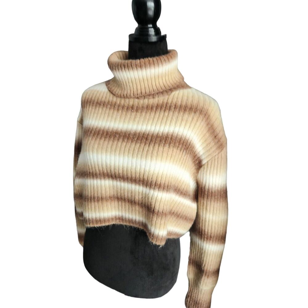 CIDER STRIPED CROPPED OVERSIZED Turtleneck Sweater Size M - Picture 2 of 3